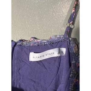 Altar'd State Women's Sz Small Romper Purple Ditsy Floral Sleeveless Ruffle Tier thumbnail 10