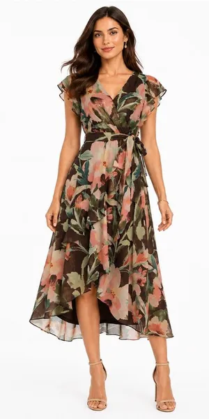 Adrianna Papell - Floral High-Low Midi Dress‎ thumbnail 1