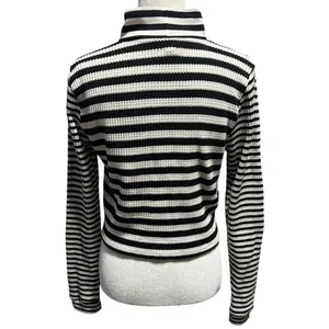Aerie Black White Stripe Textured Waffle Knit Long Sleeve Mock Neck XL thumbnail 4
