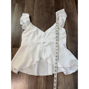 Timing White Flutter Sleeve Peplum Top‎ V-Neck Smocked Back Blouse thumbnail 10