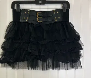 Black Tiered Lace Tulle Mini Skirt Buckle Waist Size Small thumbnail 1