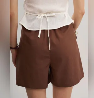 Rihoas Brown Elastic Waist Pocket Shorts thumbnail 4