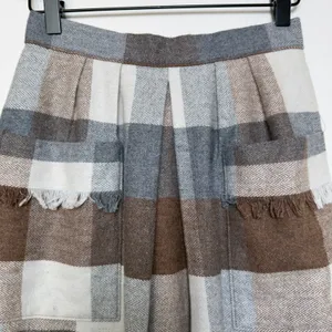 VTG 60s Women Wool Plaid Midi Skirt XS Brown Gray‎ Academia School Preppy thumbnail 2