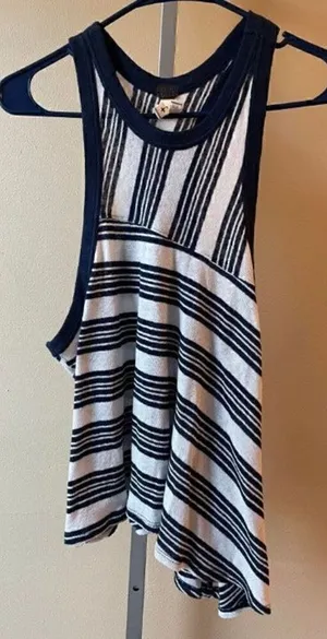 Free People We the Free Blue and White Jersey Tank Top Size XS thumbnail 1
