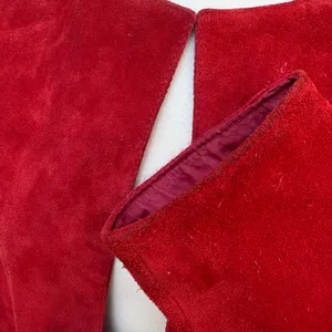 VTG 80s Suede Leather Jacket M Red Open Front Pleated Shoulder Bold Chic Casual thumbnail 14