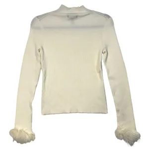 Aqua L Organic Cream‎ Ribbed Mock Neck Feather Cuff Sweater Glam Statement NWT thumbnail 4