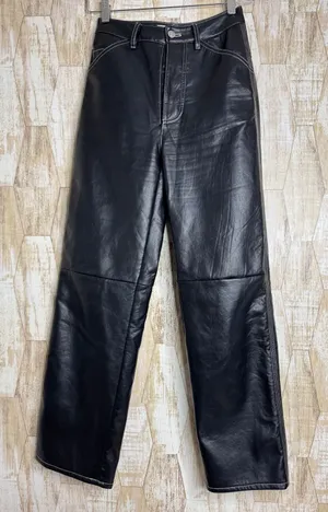 Simonett Kika Pants Black Faux Leather Contrast Stitch‎ Wide Leg XS High Rise thumbnail 1