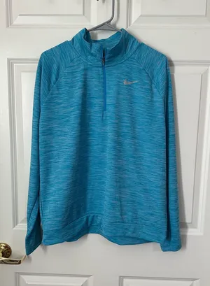 Nike Running Dri Fit Womens Large 1/4 Zip Blue Stretch Long Sleeve thumbnail 1