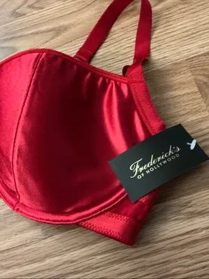 Frederick's of Hollywood Red Satin Strappy Bra with Molded Cups Size 36DD thumbnail 3