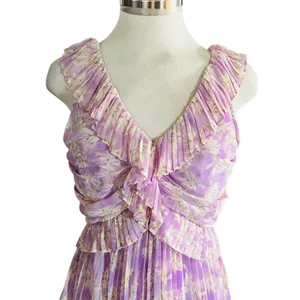 ASTR THE LABEL Floral Ruffle Pleated Midi Dress Lilac Size Small New thumbnail 5