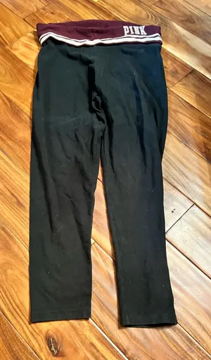 PINK - Victoria's Secret leggings with maroon fold over waistband. Size large thumbnail 1