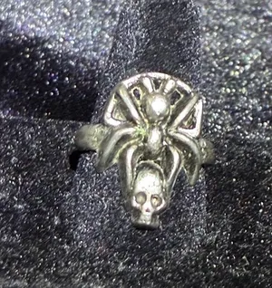 Goth Emo Oxidized Silver Spider Ring with Skull Accent Sz 7 thumbnail 1