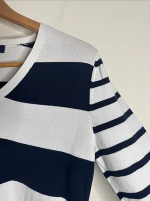 Tommy Hilfiger Classic Navy&White Nautical Striped V-neck Cotton Sweater size S thumbnail 4