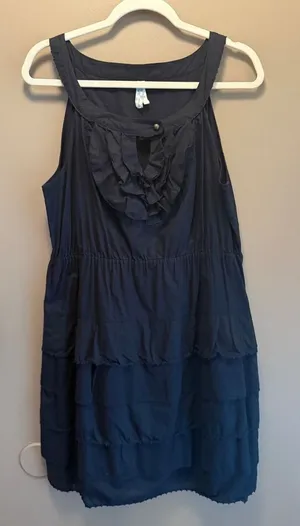 Maeve Anthropologie Black‎ Tiered Ruffle Cotton Mini Dress Sleeveless Size 12 thumbnail 1