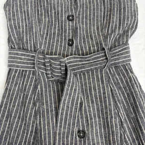 Banana Republic Linen-Blend Button Midi Dress Women's 6 Gray Pinstripe Chic Work thumbnail 4