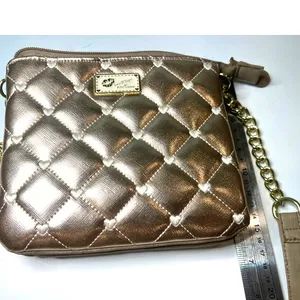 Luv Betsey Johnson rose gold quilted crossbody purse bag metallic hearts chain thumbnail 8