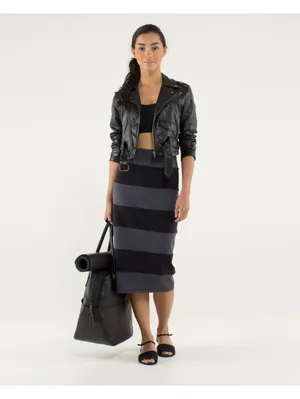 Lululemon Yoga Over Skirt Size 4 Coal Black Striped Luon High Rise Midi Rare thumbnail 6