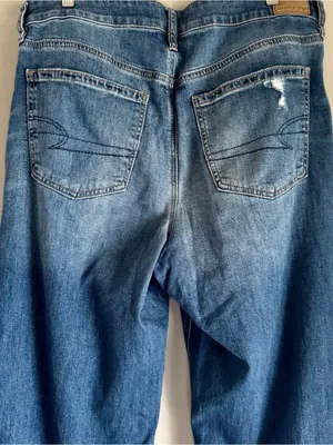 American Eagle Super High Rise Baggy Wide Leg Stretch Distressed Jeans 12 Long thumbnail 5