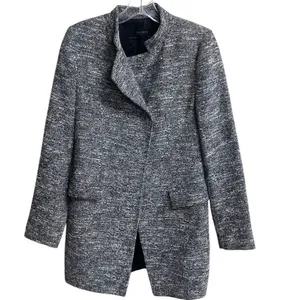 Zara double-breasted flecked frock tweed coat cotton blend medium #698 thumbnail 2
