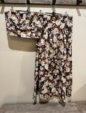 Abercrombie & Fitch Brown Floral Tube Top and Midi Skirt Set thumbnail 2