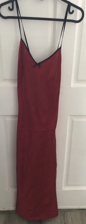 90s Vintage Adonna Red Bow Slip Dress Full Length Long Maxi Cross Back Medium thumbnail 1