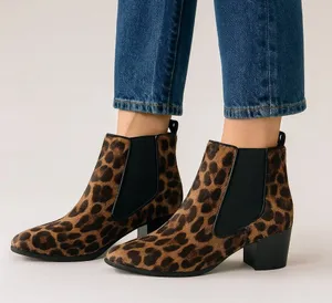 Nine West Leopard Animal Print Faux Fur Ankle Boots Block Heel Slip On Size 7.5 thumbnail 1