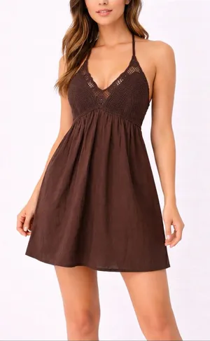 Wild Fable women’s Size Small Brown Halter Crochet Dress NWT(E46)✨ thumbnail 1