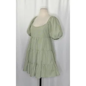NIA Silvana Green White‎ Gingham Babydoll Dress Tiered Mini Summer Puff Medium thumbnail 4