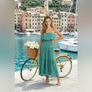 NWT Green Floral Ruffle Boho Maxii Dress thumbnail 3