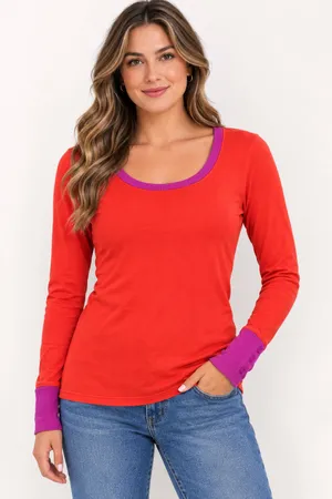 Gap Vibrant Red Top with Purple Trim  thumbnail 1