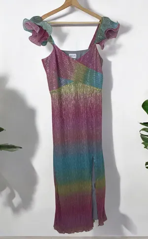 Saylor Myrah Metallic Rainbow Ombré Flutter Sleeve Midi Cocktail Dress thumbnail 6