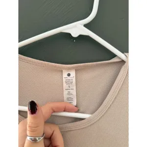 Yogalicious Heavenly Rib Kathleen Long Sleeve Top Beige Ribbed Shelf Bra Large thumbnail 3