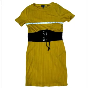 Timing Mustard Yellow Dress with Black Belt Built-In thumbnail 4