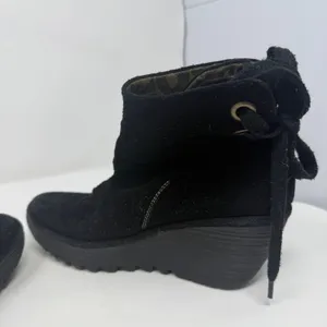 Fly London Suede Wedge Ankle Boots Black Lace Up Back Women Size 38 thumbnail 9