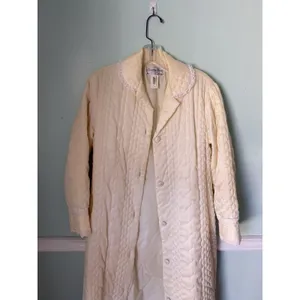 Vintage Christian Dior‎ Robe Womens Small Petite Yellow Quilted Satin Lace USA thumbnail 2