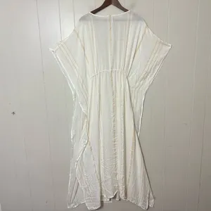 Lovestitch White Striped Kimono Cover Up S/M Boho Beach Caftan Tassel Tie thumbnail 6