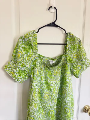 SZ Blockprints X J.Crew squareneck puff-sleeve mini dress in citrus paisley thumbnail 4