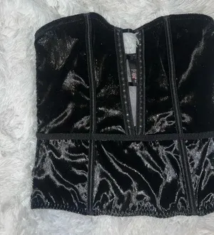 Victoria secret Corset Style Black Velvet Velour Strapless Lingerie Small thumbnail 2