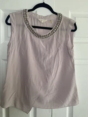 Rebecca Taylor Embellished Silk Wrap Top Womens Size 0 Lavender Grey Sleeveless thumbnail 1