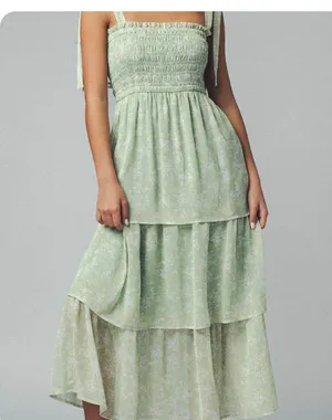 Green floral tie strap dress thumbnail 1