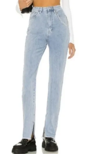 Weworewhat High Rise Slit Hem Denim Light Wash Blue Jeans 25 thumbnail 1