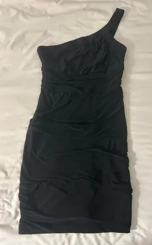 Black One Shoulder Ruched Mini Dress thumbnail 1