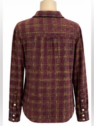 Faherty Plaid Wool Blend Popover Shirt M Burgundy Olive Long Sleeve thumbnail 3