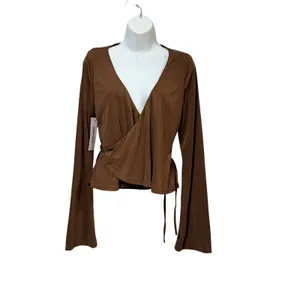 Princess Polly‎ Brown Long Sleeve Wrap Top V-Neck Tie Waist Cropped US 10 thumbnail 3