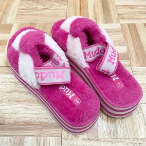 MUDD Stormy Fuchsia/White Fuzzy Elastic Slingback Slides Platform Slippers Sz 9 thumbnail 3