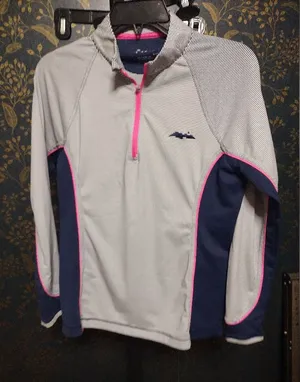 Peter Millar Striped Navy and White Pullover with Pink Trim thumbnail 1