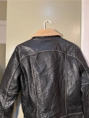 Studio M Women’s Size XS Faux Leather Jacket Black Sherpa Textured Wool Trim thumbnail 8