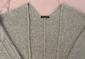 Gray Open Front Cotton Blend Speckled Cardigan Sweater, one size thumbnail 5