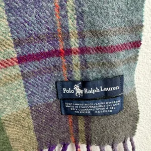 Polo Ralph Lauren 100% Lambswool Green Plaid Scarf Made in Italy Fringe Preppy thumbnail 3