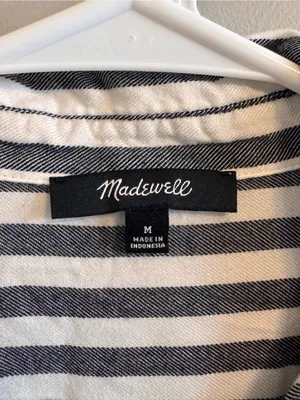 Madewell Striped Ruffle Sleeve Button Front Shirt Dress Tunic M thumbnail 2